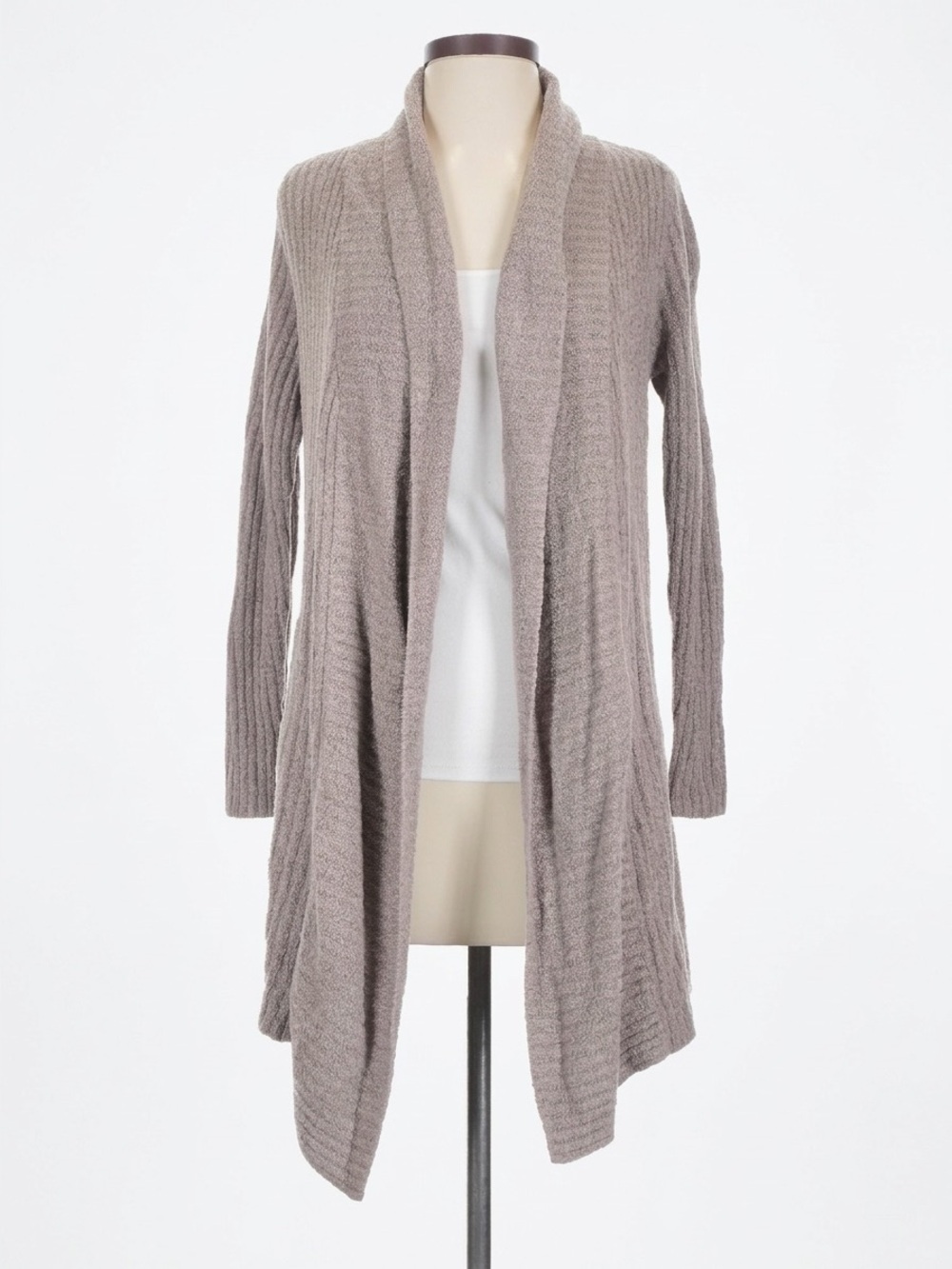 Barefoot Dreams Taupe Open-Front Draped Knit Cardigan